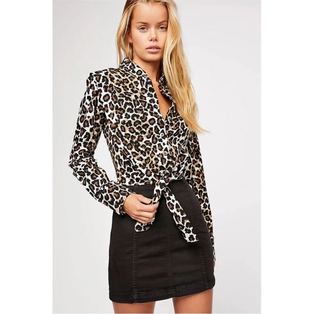 NEW Free People We‎ the Free Modern Femme Denim Stretch Mini Skirt Black Jean